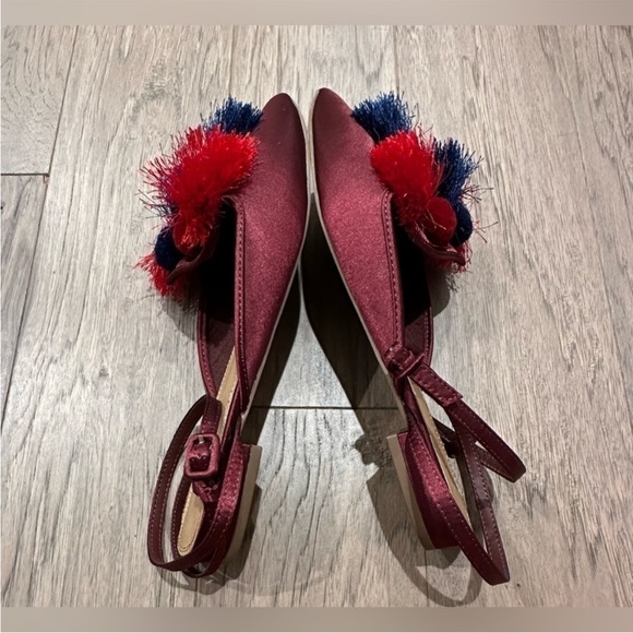 Asos Red and Blue Pom Pom Ballet Strappy Flats/Size 7 - Picture 6 of 7